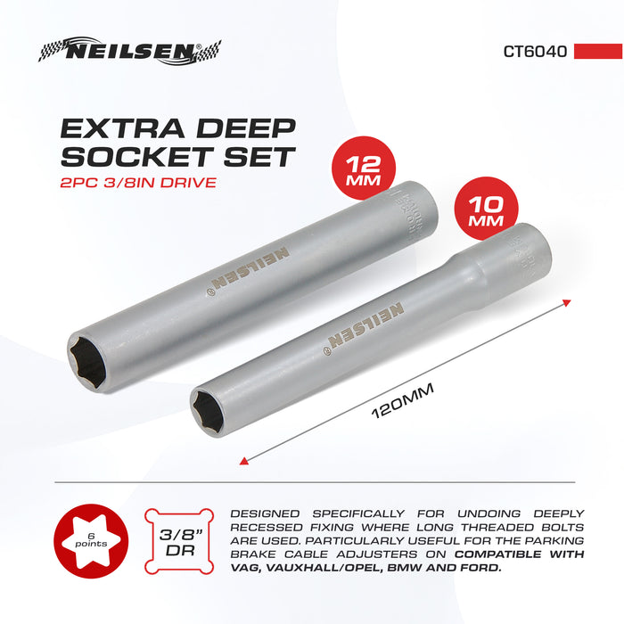CT6040 - 2pc Extra Deep Socket Set 3/8" Drive
