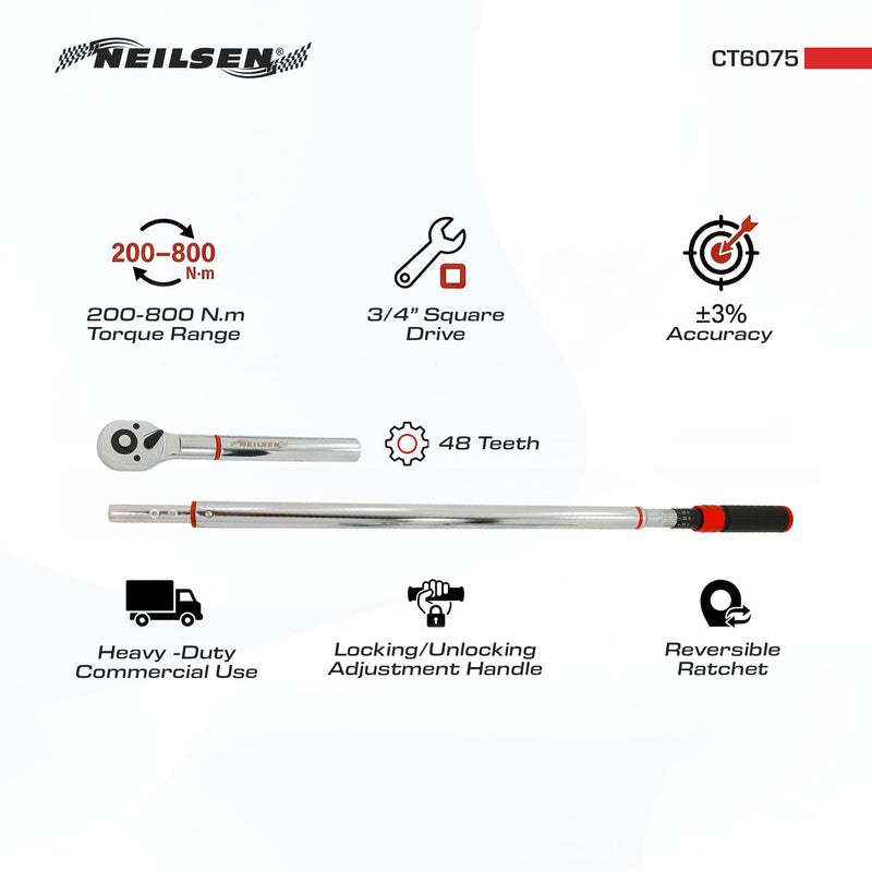 CT6075 - 3/4inch  Torque Wrench 200-800N.M