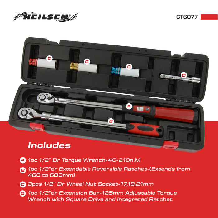 CT6077 -  6 Pieces  Wheel Changing Set with 1/2 Inch Torque Wrench