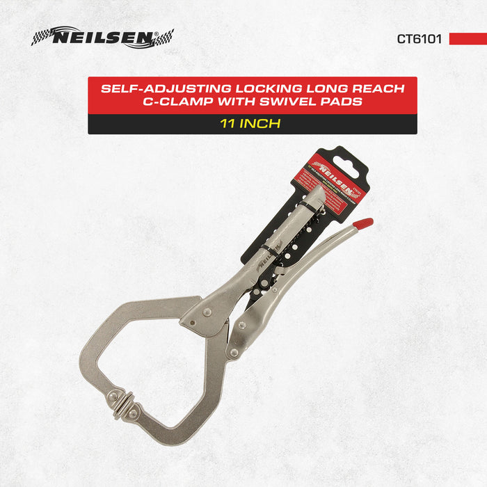 CT6101 - 11“ Self-Adjusting Locking Long Reach C-Clamp With Swivel Pads