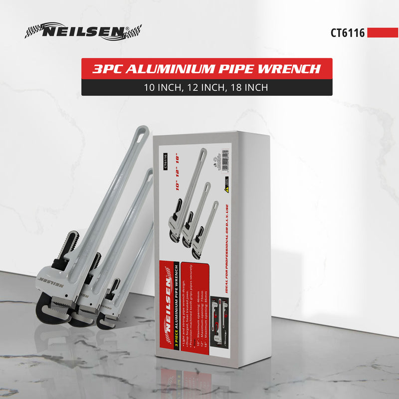 CT6116 - 3pc Aluminium Pipe Wrench 10inch, 12inch, 18inch