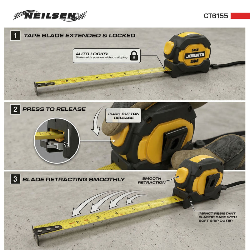 CT6155 - Auto Lock Measuring Tape 5m x 19mm
