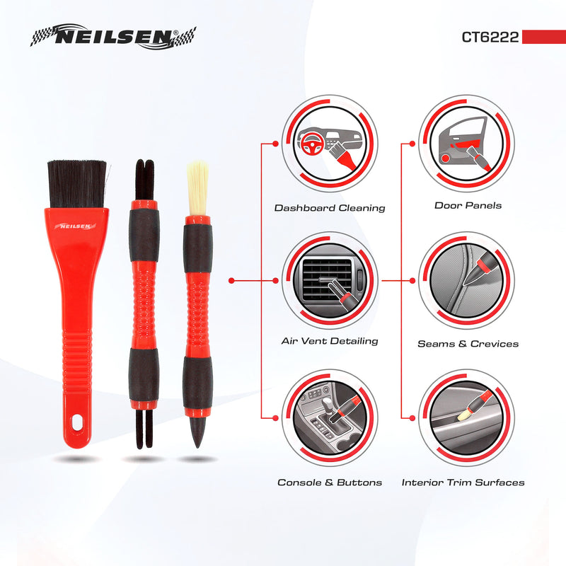 CT6222 - 3pc Car Dash Dashboard Crevice Detail Brush Set