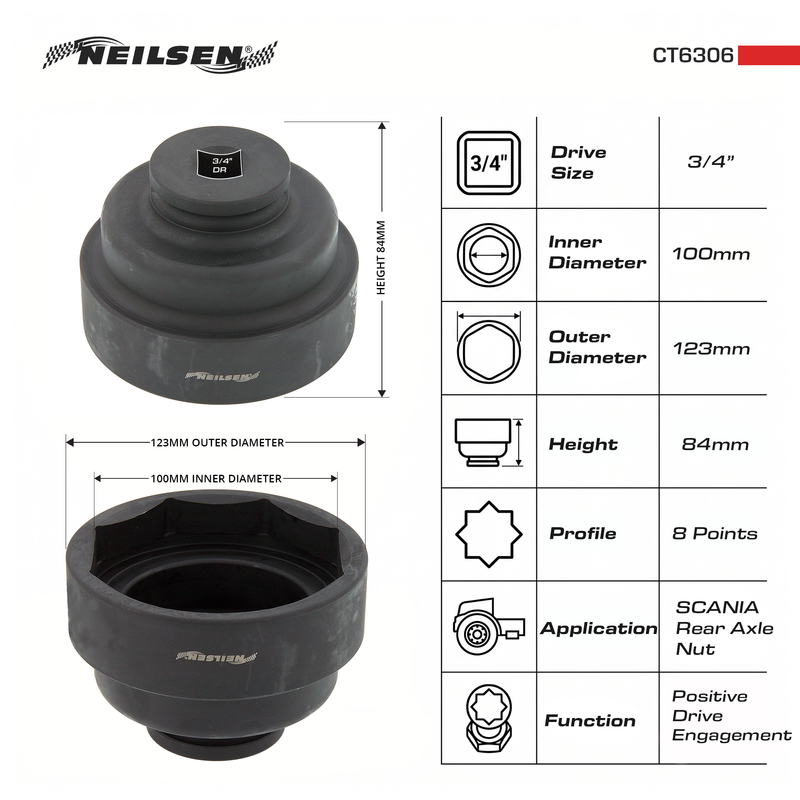 CT6306 - Truck Socket  8-POINT  Ø 100mm SCANIA