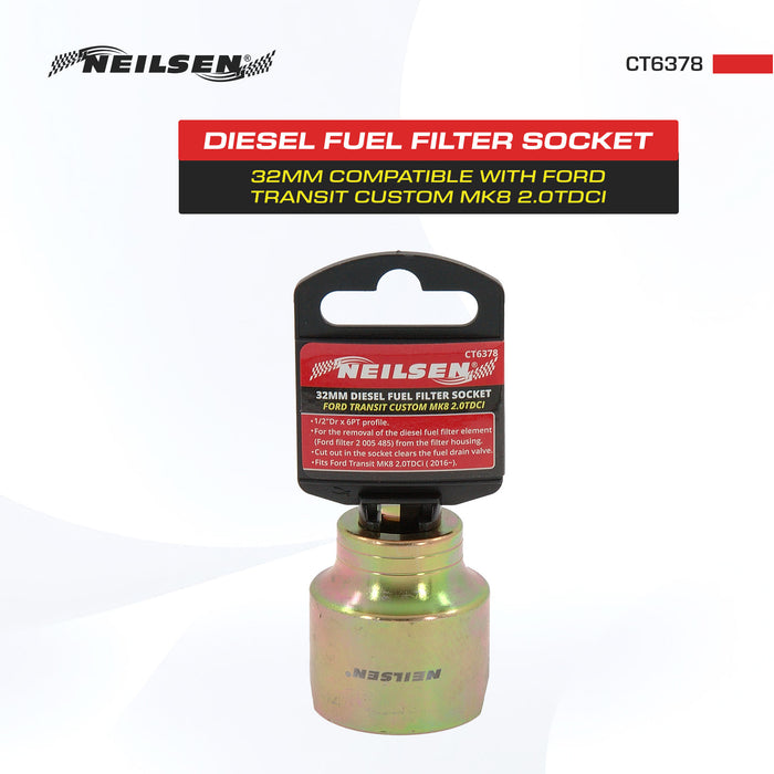 CT6378 - Diesel Fuel Filter Socket 32mm Ford Transit Custom MK8 2.0TDCI