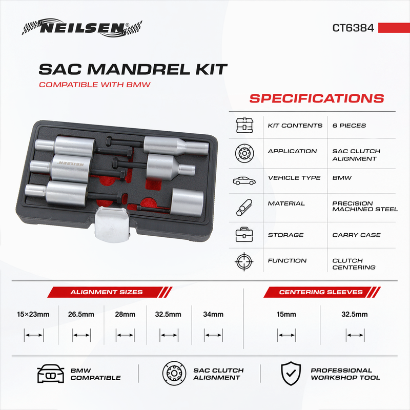CT6384 - 6pc SAS Clutch Centering Alignment Tool For BMW