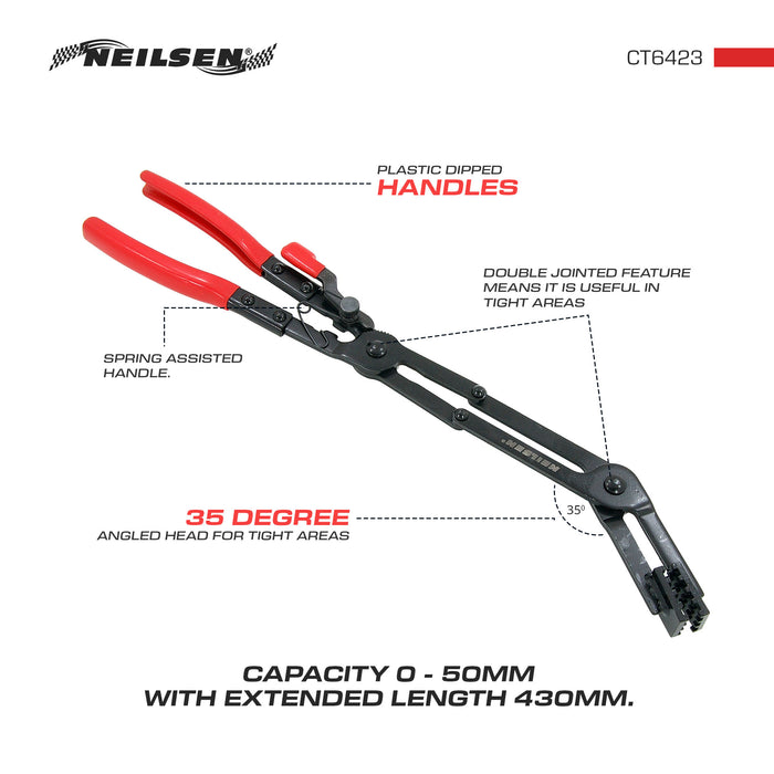 CT6423 - 35 Degree Angled Long Hose Clamp Pliers Double Jointed