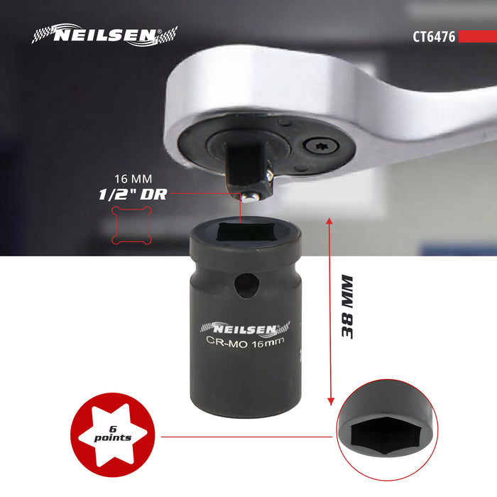CT6476 - Impact Socket -16mm 1/2 Inch Drive