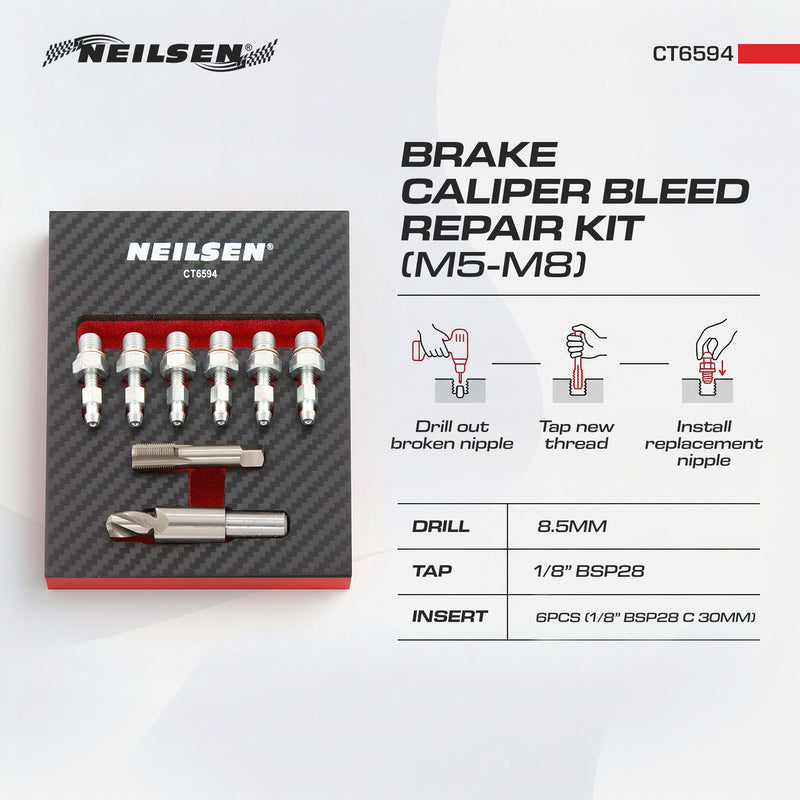 CT6594 - 8pcs Brake Caliper Bleed Nipple Set Repair Range M5-M8