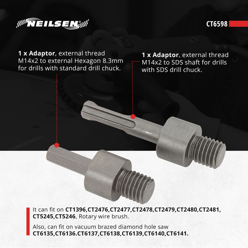 CT6598 - 2pc Adaptors For Rotary Wire Brush