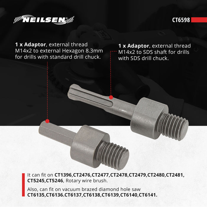CT6598 - 2pc Adaptors For Rotary Wire Brush