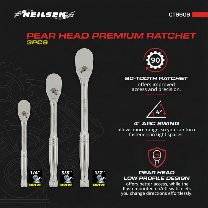 CT6606 - 3pcs Pear Head Premium Ratchet
