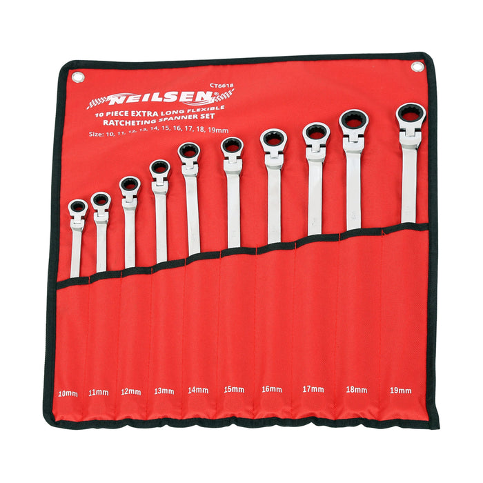 CT6618 - 10pcs Extra Long Flexible Ratcheting Spanner Set