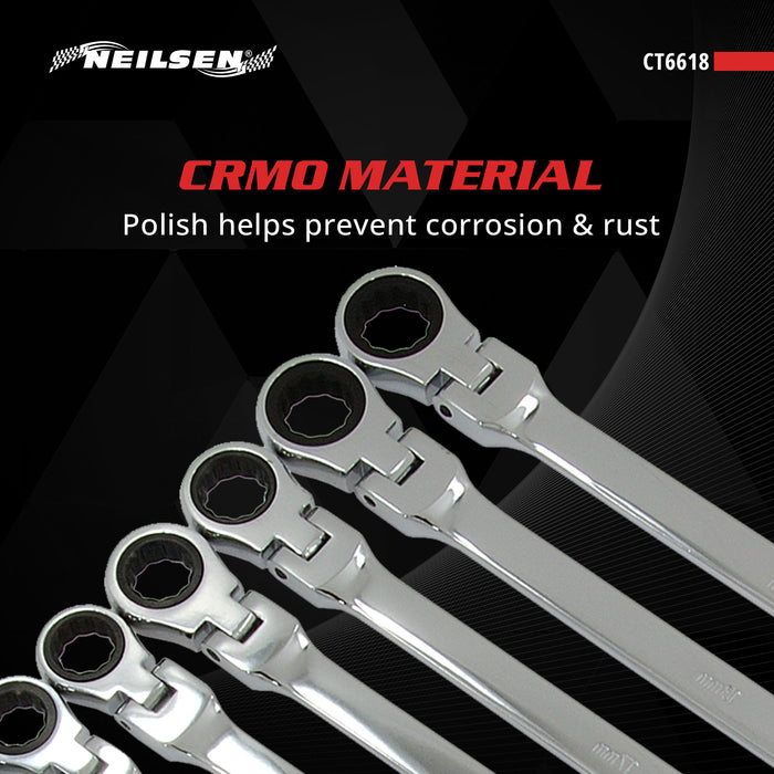 CT6618 - 10pcs Extra Long Flexible Ratcheting Spanner Set