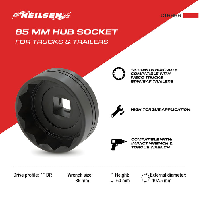 CT6666 - 85mm 12pt Hub Socket for Iveco Trucks & Saf / Bpw Trailers