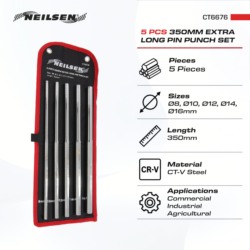 CT6676 - 5pcs 350mm Extra-Long Pin Punch Set