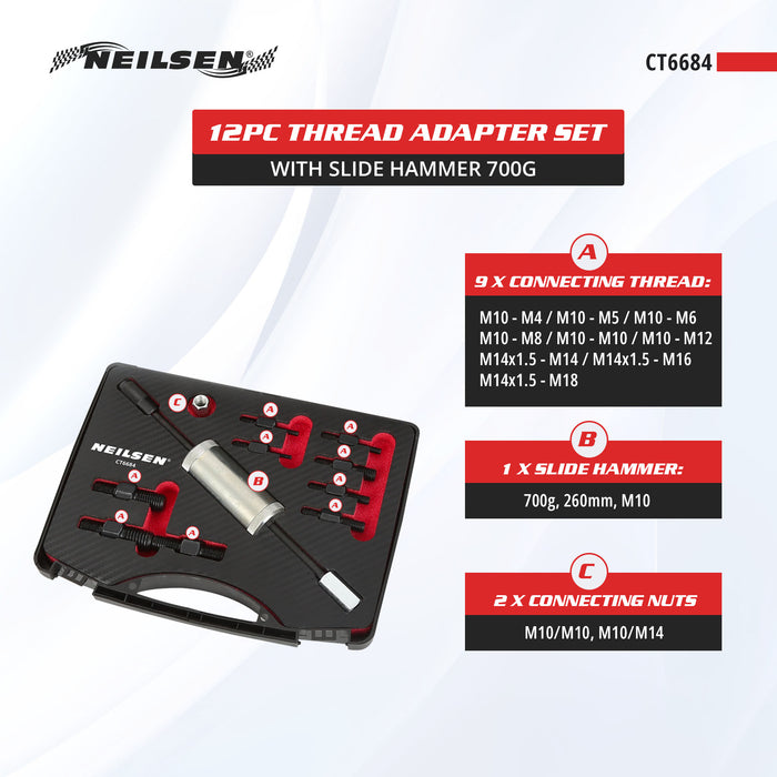 CT6684 - 12pc Thread Adapter Set With Slide Hammer 700G