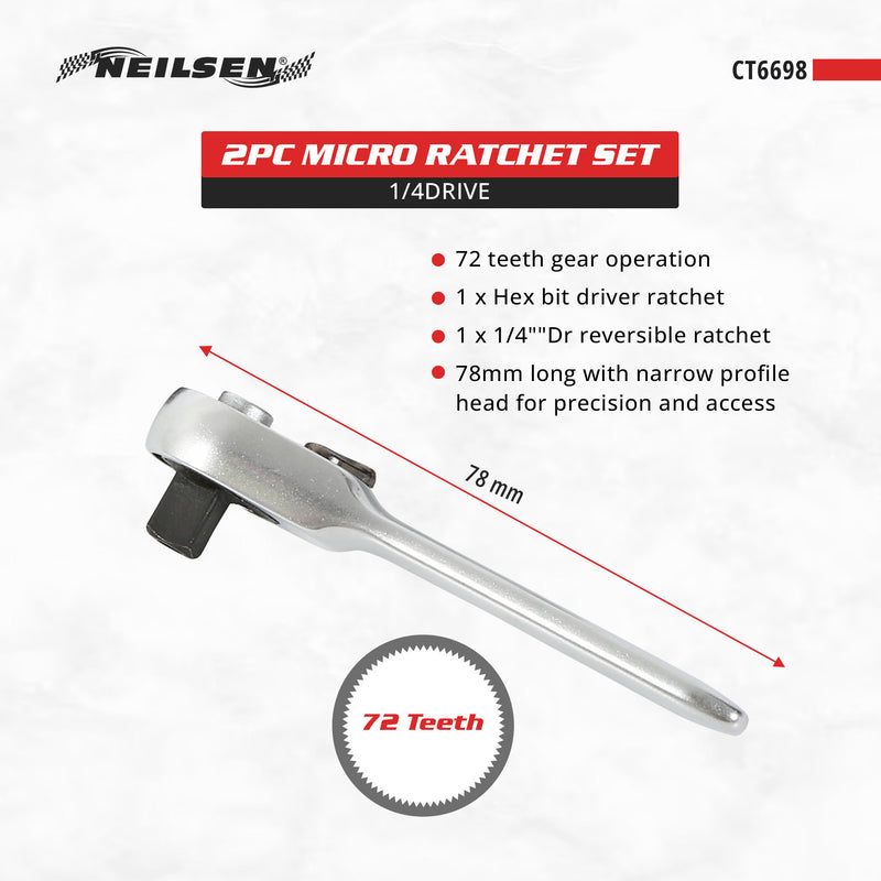 CT6698 - 2pc Micro Ratchet Set 1/4Drive