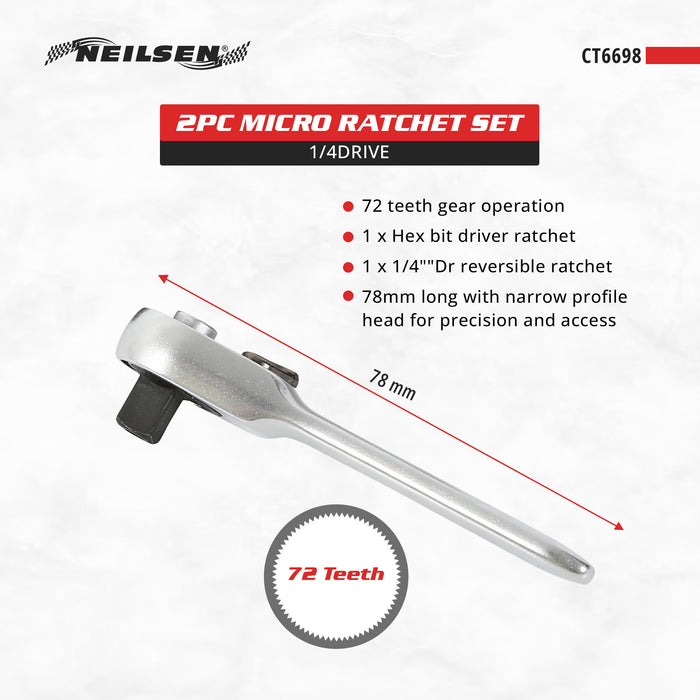 CT6698 - 2pc Micro Ratchet Set 1/4Drive