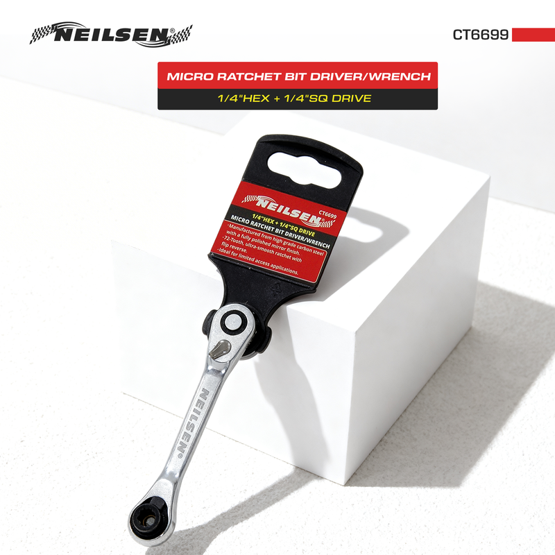 CT6699 - 1/4inch Hex + 1/4inch Square Dr Micro Ratchet Bit Driver Wrench