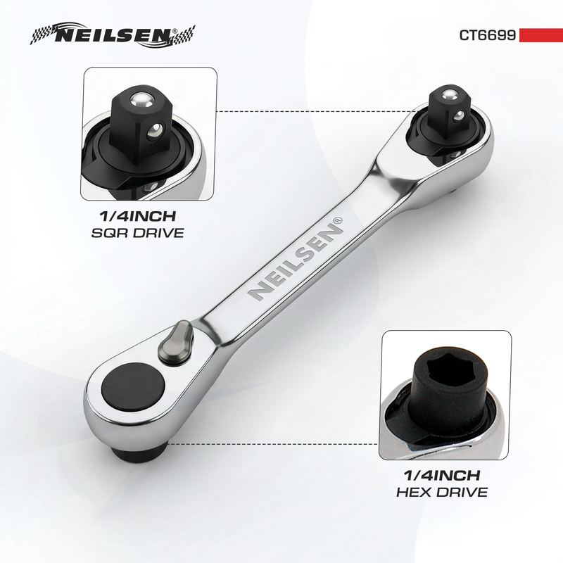 CT6699 - 1/4inch Hex + 1/4inch Square Dr Micro Ratchet Bit Driver Wrench