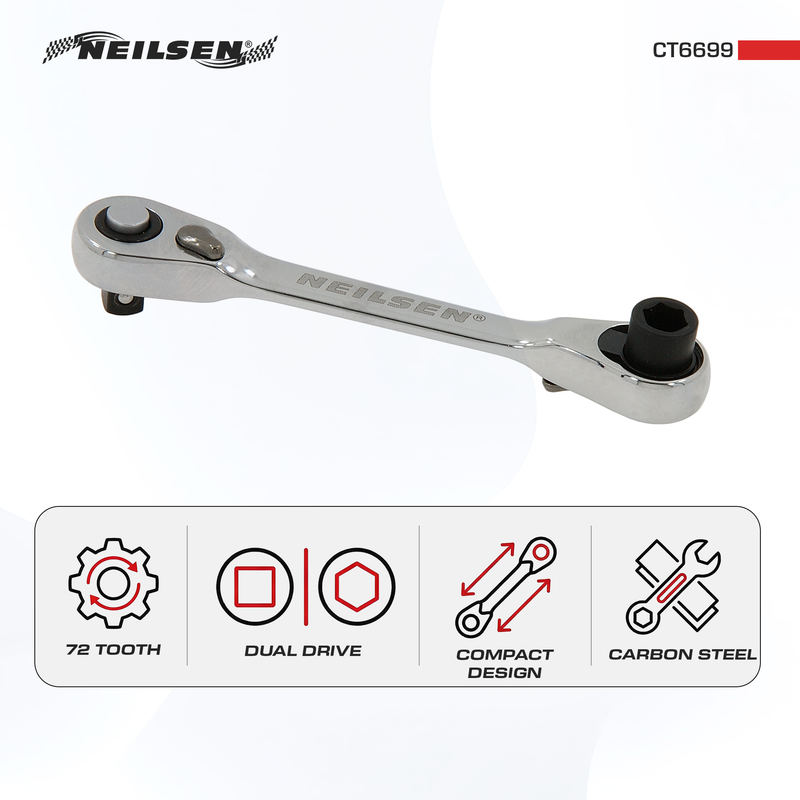 CT6699 - 1/4inch Hex + 1/4inch Square Dr Micro Ratchet Bit Driver Wrench