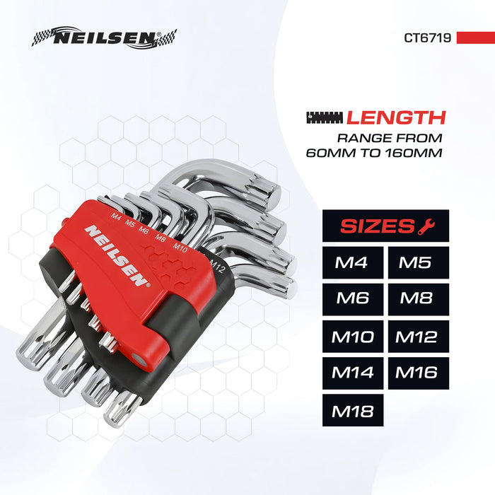 CT6719 - L Type Wrench Set Short Spline M4 - M18 9pc