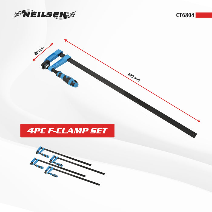 CT6804 - 4pc F-Clamp Set Size: 600 x 80mm