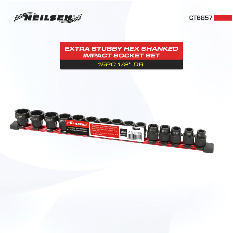 CT6857 - 15pc 1/2'' Dr Extra Stubby Hex Shanked Impact Socket Set