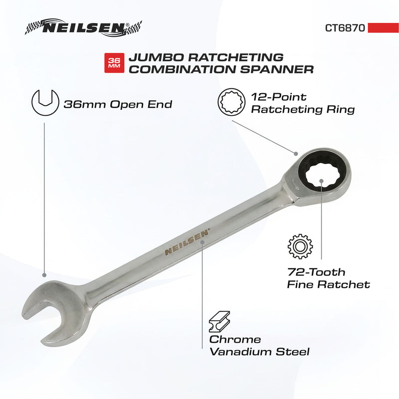 CT6870 - Jumbo Ratcheting Combination Wrench - 36mm