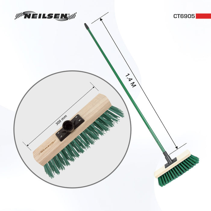 CT6905 - Green Stiff Bristle Broom & Screw Fit Metal Handle - 300mm