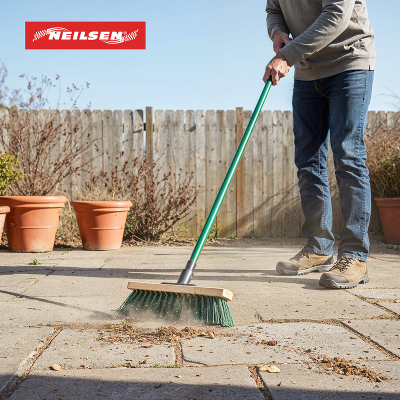 CT6905 - Green Stiff Bristle Broom & Screw Fit Metal Handle - 300mm