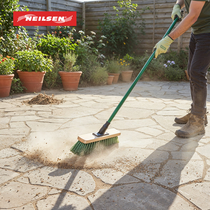 CT6905 - Green Stiff Bristle Broom & Screw Fit Metal Handle - 300mm