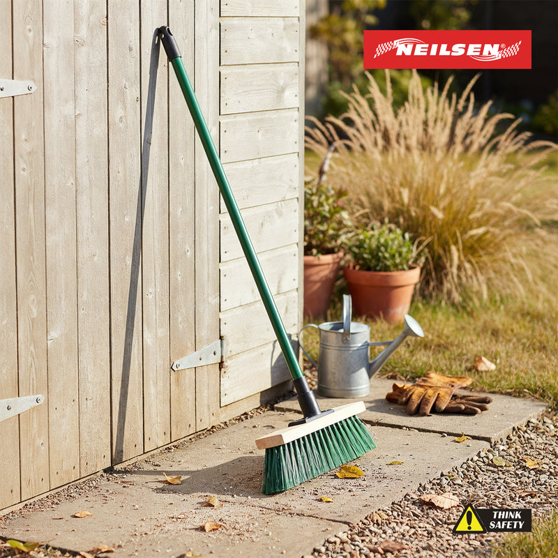 CT6905 - Green Stiff Bristle Broom & Screw Fit Metal Handle - 300mm