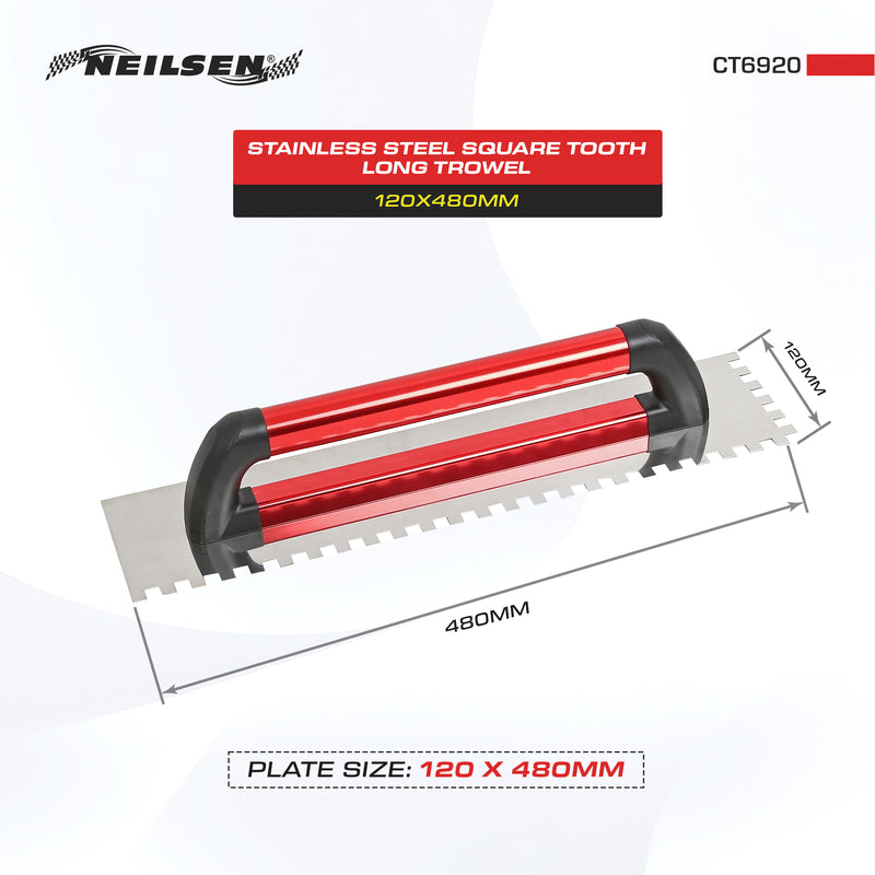 CT6920 - Stainless Steel Square Tooth Long Trowel 120X480mm