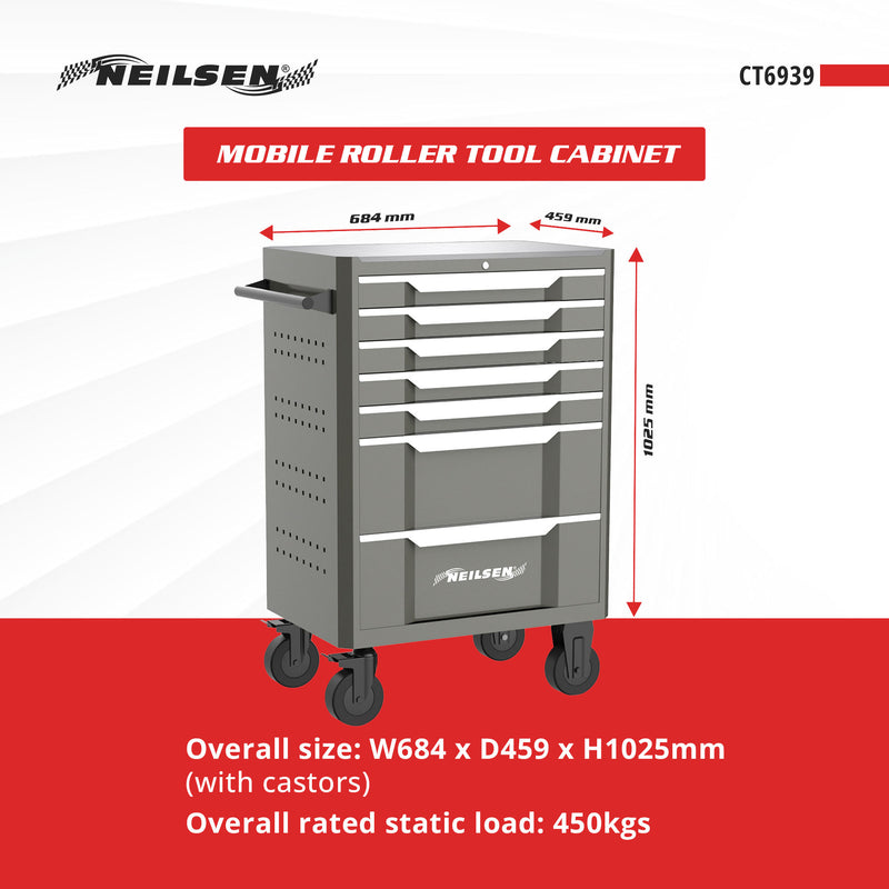 CT6939 - 27inch 7 Drawer Mobile Roller Tool  Cabinet  With Stainless Steel Top