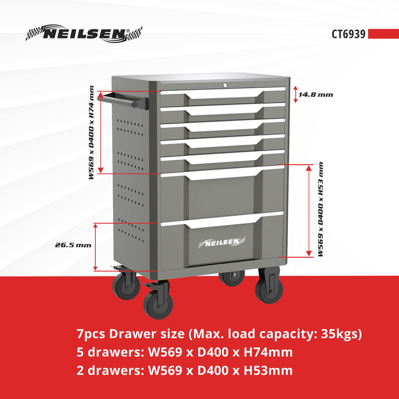 CT6939 - 27inch 7 Drawer Mobile Roller Tool  Cabinet  With Stainless Steel Top