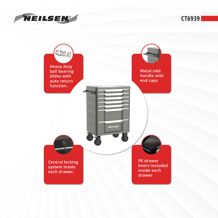 CT6939 - 27inch 7 Drawer Mobile Roller Tool  Cabinet  With Stainless Steel Top