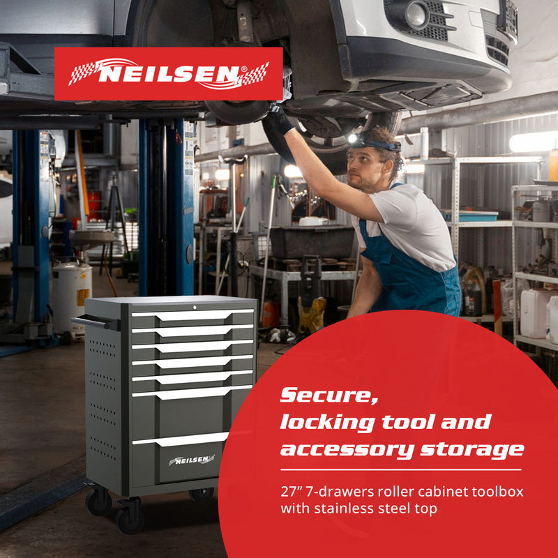 CT6939 - 27inch 7 Drawer Mobile Roller Tool  Cabinet  With Stainless Steel Top