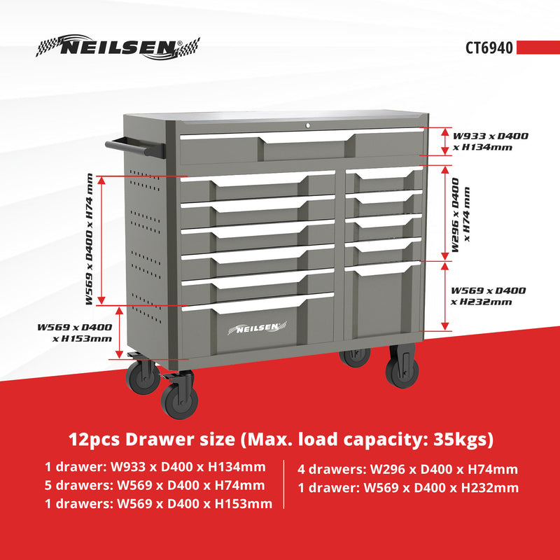 CT6940 - 42inch 12 Drawer Roller Mobile Tool Cabinet With Stainless Steel Top