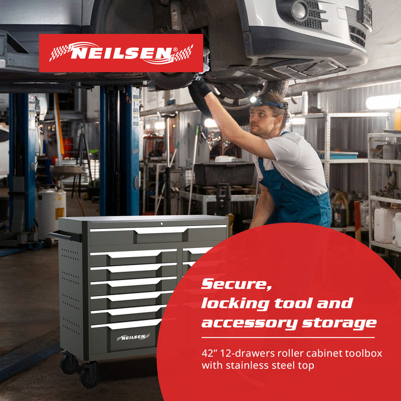 CT6940 - 42inch 12 Drawer Roller Mobile Tool Cabinet With Stainless Steel Top