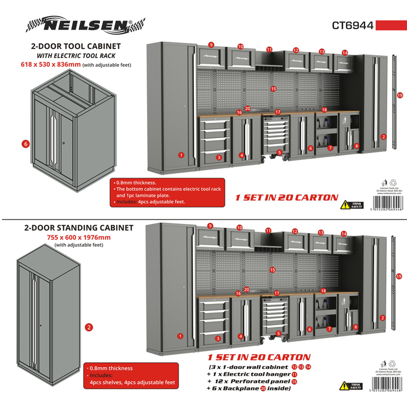CT6944 - 42pc Workshop Storage System  With Wooden Worktop