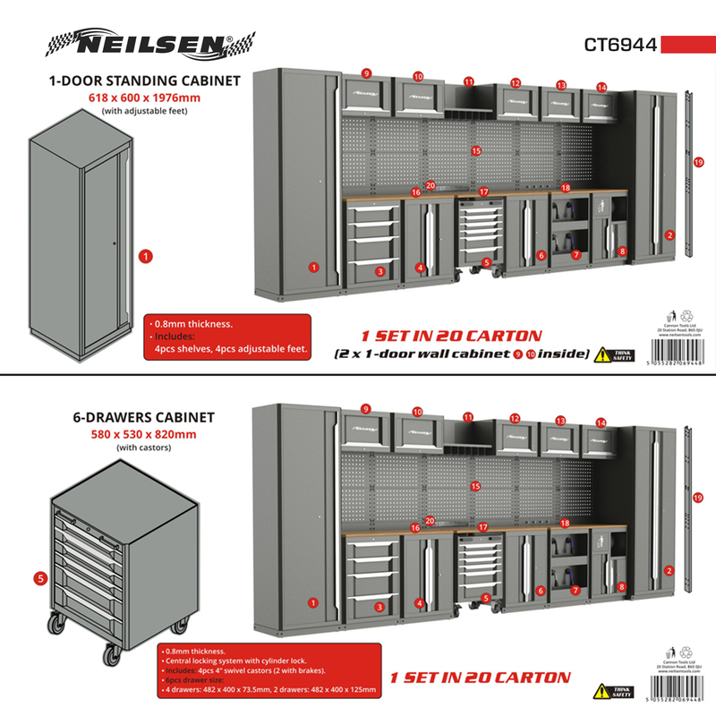 CT6944 - 42pc Workshop Storage System  With Wooden Worktop