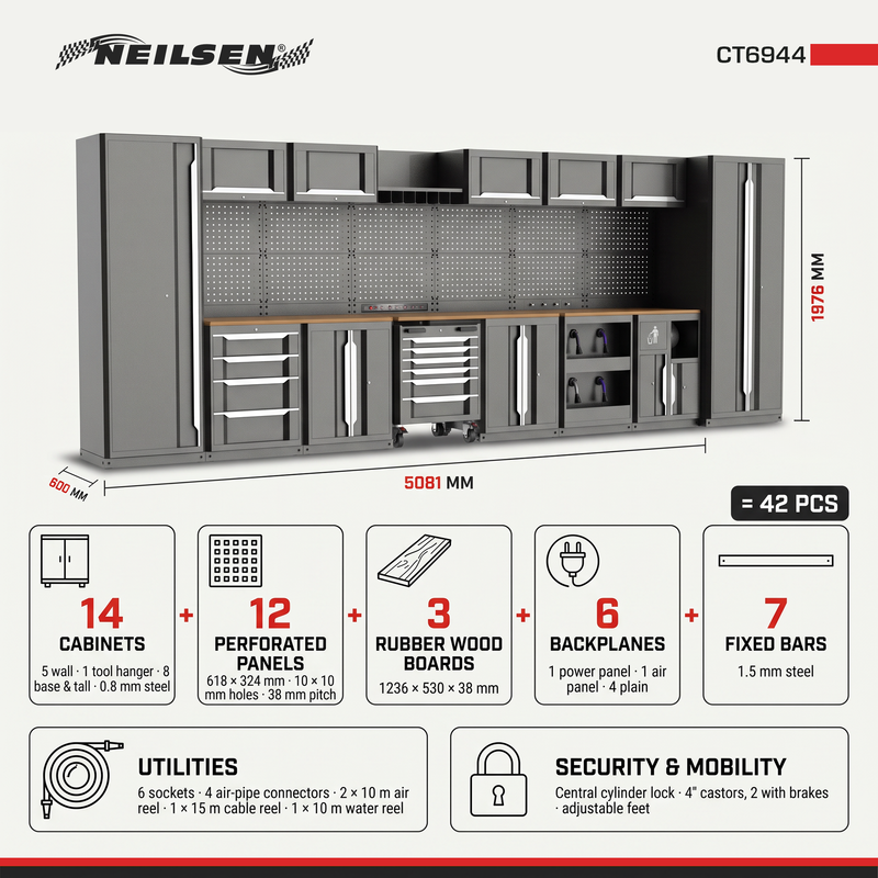 CT6944 - 42pc Workshop Storage System  With Wooden Worktop