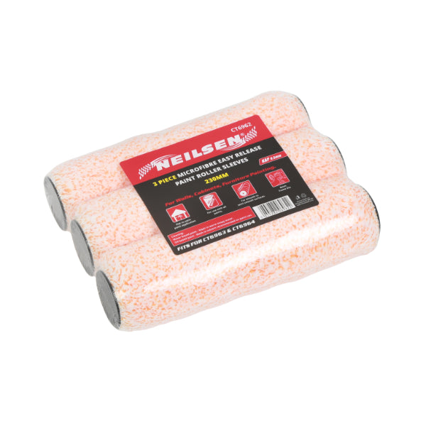 CT6962 - 3pc Microfibre Easy Release Paint Roller Sleeve 230mm