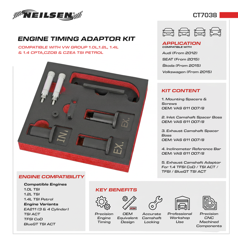 CT7038 - Engine Timing Adaptor Kit for VW Group 1.0L,1.2L, 1.4L & 1.4 CPTA,CZDB & CZEA TSi Petrol