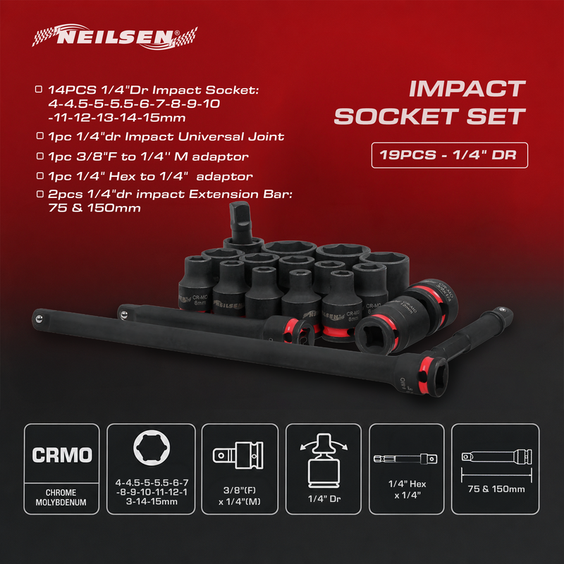 CT7108 - 19pc Impact Socket Set 1/4"DR