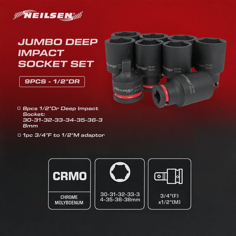 CT7111 - 9pc Jumbo Deep Impact socket Set 1/2"DR