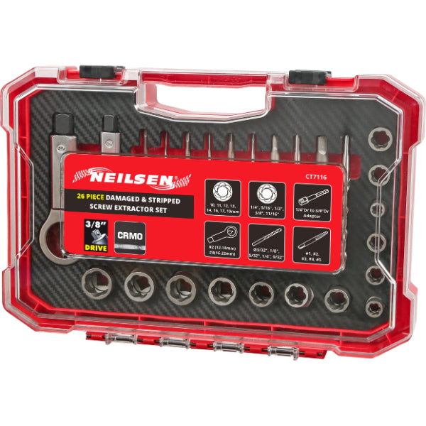 CT7116 - 26pc Damaged & Stripped Screw Extractor Set