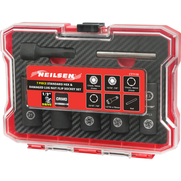 CT7118 - 7pc Standard Hex & Damaged Lug Nut Flip Socket Set